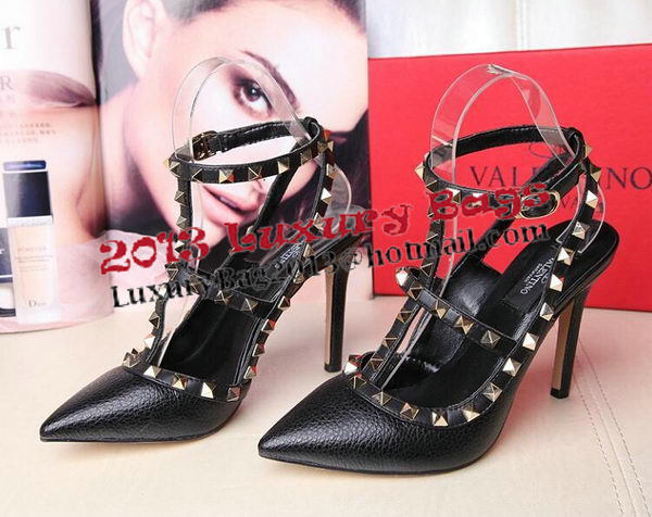 Valentino Litchi Leather Rivet 100mm Sandal VT263YZM Black Valentino Litchi Leather Rivet 100mm Sandal VT263YZM Black