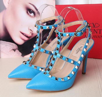 Valentino Litchi Leather Rivet 100mm Sandal VT263YZM Blue Valentino Litchi Leather Rivet 100mm Sandal VT263YZM Blue