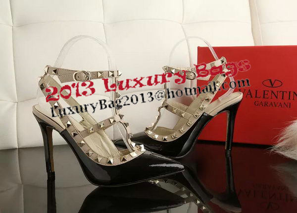 Valentino Patent Leather Rivet 100mm Sandal VT270YZM Black Valentino Patent Leather Rivet 100mm Sandal VT270YZM Black