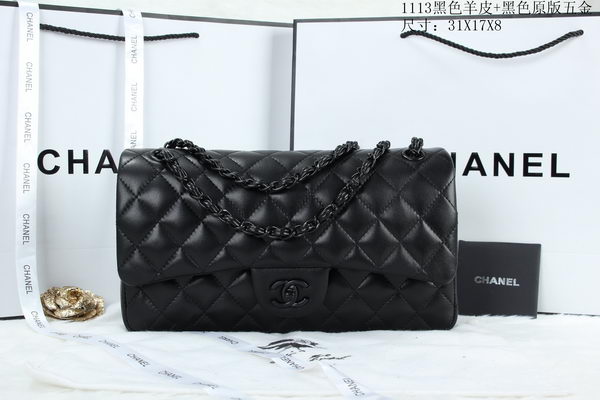 Chanel Classic Flap Bag Sheepskin Leather A1113 Black Chanel Classic Flap Bag Sheepskin Leather A1113 Black