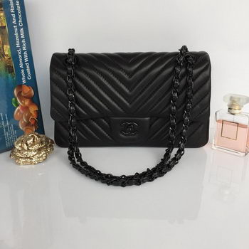 Chanel Lambskin Chevron Quilting Classic Flap Bag AO1112 Black Chanel Lambskin Chevron Quilting Classic Flap Bag AO1112 Black