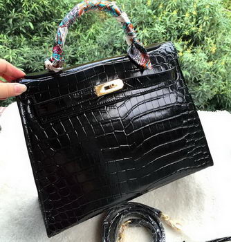 Hermes Kelly 32cm Shoulder Bag Croco Leather K32CO Black Hermes Kelly 32cm Shoulder Bag Croco Leather K32CO Black