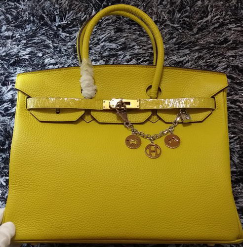 Hermes Birkin 35CM Tote Bag Litchi Leather HB35GL Lemon Hermes Birkin 35CM Tote Bag Litchi Leather HB35GL Lemon