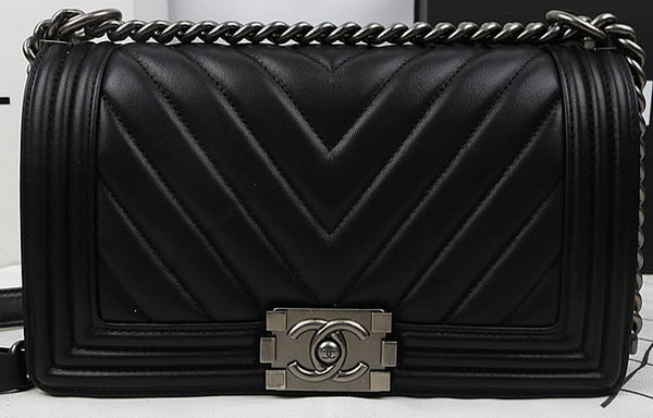 Boy Chanel Flap Bag Calfskin Chevron Quilting A67025 Black Boy Chanel Flap Bag Calfskin Chevron Quilting A67025 Black