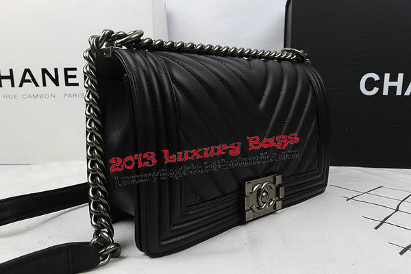 Boy Chanel Flap Bag Calfskin Chevron Quilting A67025 Black Boy Chanel Flap Bag Calfskin Chevron Quilting A67025 Black