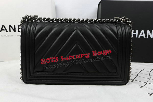 Boy Chanel Flap Bag Calfskin Chevron Quilting A67025 Black Boy Chanel Flap Bag Calfskin Chevron Quilting A67025 Black
