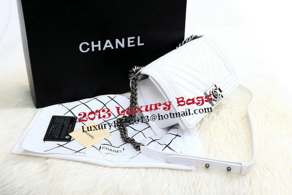 Boy Chanel Flap Bag Calfskin Chevron Quilting A67086 White Boy Chanel Flap Bag Calfskin Chevron Quilting A67086 White