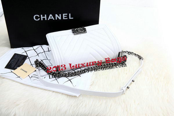 Boy Chanel Flap Bag Calfskin Chevron Quilting A67086 White Boy Chanel Flap Bag Calfskin Chevron Quilting A67086 White