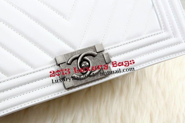 Boy Chanel Flap Bag Calfskin Chevron Quilting A67086 White Boy Chanel Flap Bag Calfskin Chevron Quilting A67086 White