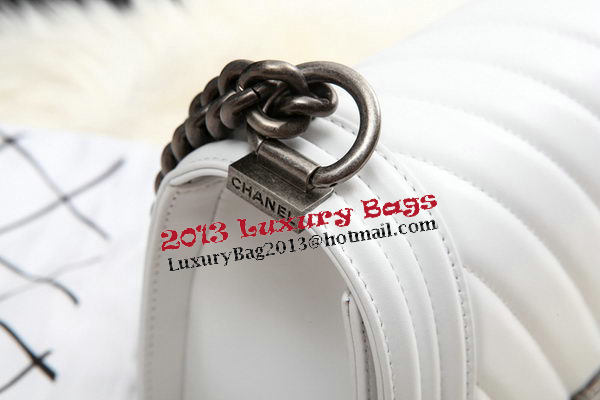 Boy Chanel Flap Bag Calfskin Chevron Quilting A67086 White Boy Chanel Flap Bag Calfskin Chevron Quilting A67086 White