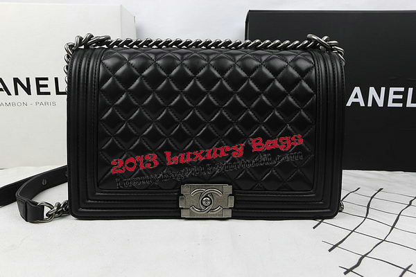 Boy Chanel Flap Bags Original Black Sheepskin Leather A67088 Silver Boy Chanel Flap Bags Original Black Sheepskin Leather A67088 Silver