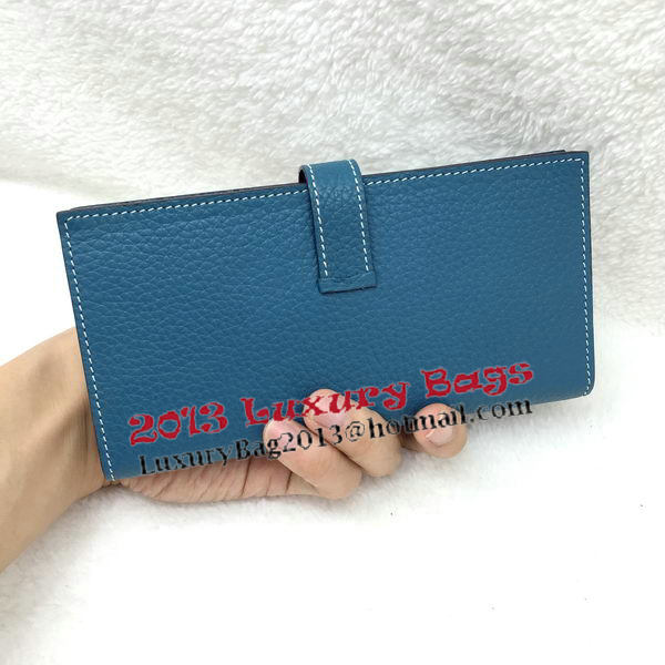 Hermes Bearn Japonaise Bi-Fold Wallet Litchi Leather A208 Blue Hermes Bearn Japonaise Bi-Fold Wallet Litchi Leather A208 Blue