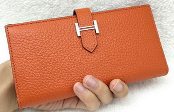 Hermes Bearn Japonaise Bi-Fold Wallet Litchi Leather A208 Orange Hermes Bearn Japonaise Bi-Fold Wallet Litchi Leather A208 Orange