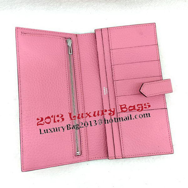 Hermes Bearn Japonaise Bi-Fold Wallet Litchi Leather A208 Pink Hermes Bearn Japonaise Bi-Fold Wallet Litchi Leather A208 Pink