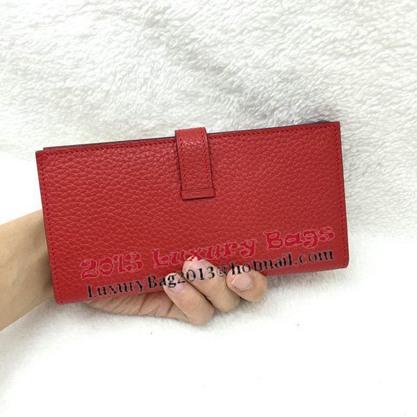 Hermes Bearn Japonaise Bi-Fold Wallet Litchi Leather A208 Red Hermes Bearn Japonaise Bi-Fold Wallet Litchi Leather A208 Red