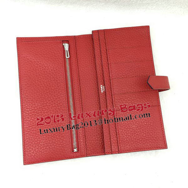 Hermes Bearn Japonaise Bi-Fold Wallet Litchi Leather A208 Red Hermes Bearn Japonaise Bi-Fold Wallet Litchi Leather A208 Red