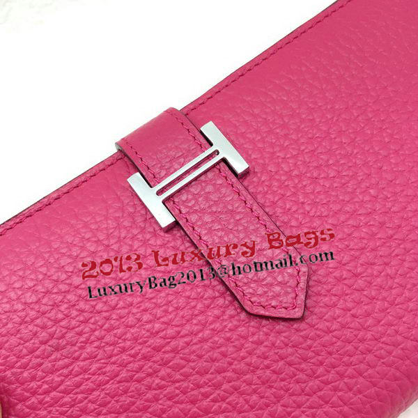 Hermes Bearn Japonaise Bi-Fold Wallet Litchi Leather A208 Rose Hermes Bearn Japonaise Bi-Fold Wallet Litchi Leather A208 Rose
