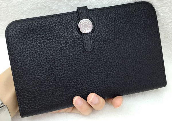 Hermes Dogon Combined Wallet Litchi Leather A508 Black Hermes Dogon Combined Wallet Litchi Leather A508 Black