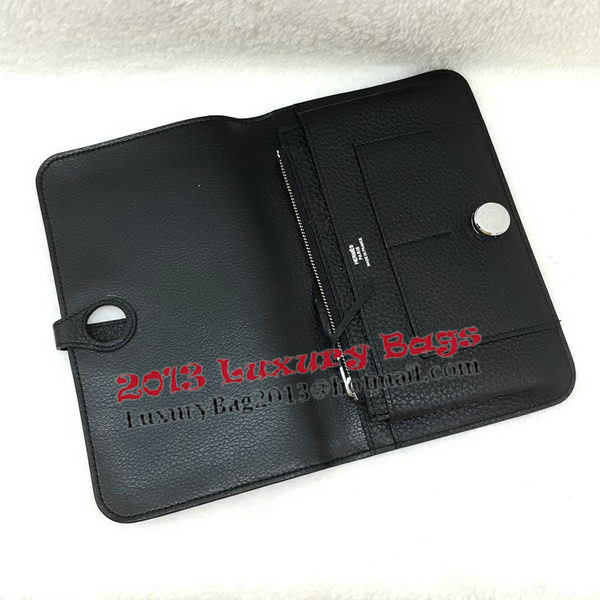 Hermes Dogon Combined Wallet Litchi Leather A508 Black Hermes Dogon Combined Wallet Litchi Leather A508 Black