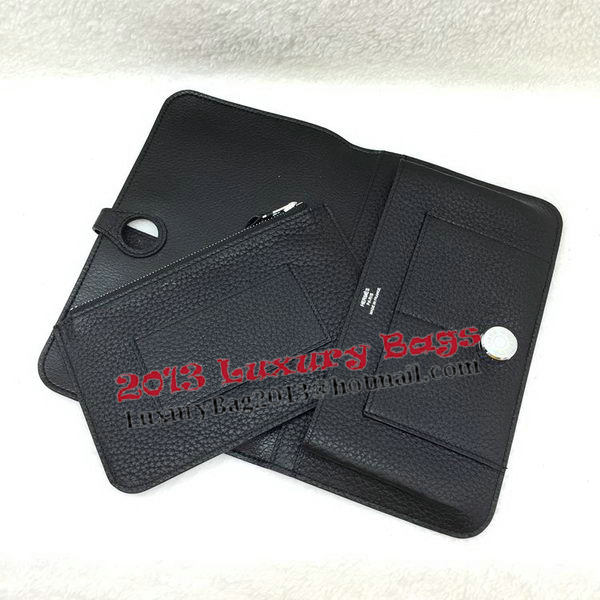 Hermes Dogon Combined Wallet Litchi Leather A508 Black Hermes Dogon Combined Wallet Litchi Leather A508 Black
