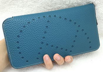 Hermes Evelyn Long Zip Wallet Litchi A808 Blue Hermes Evelyn Long Zip Wallet Litchi A808 Blue