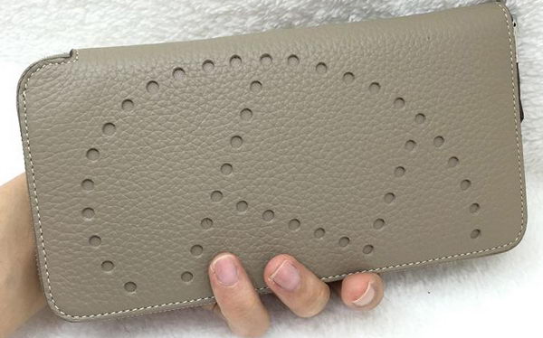 Hermes Evelyn Long Zip Wallet Litchi A808 Grey Hermes Evelyn Long Zip Wallet Litchi A808 Grey