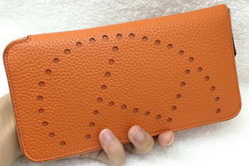 Hermes Evelyn Long Zip Wallet Litchi A808 Orange Hermes Evelyn Long Zip Wallet Litchi A808 Orange