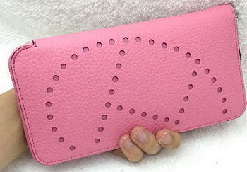 Hermes Evelyn Long Zip Wallet Litchi A808 Pink Hermes Evelyn Long Zip Wallet Litchi A808 Pink