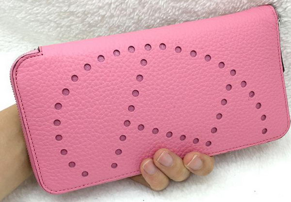 Hermes Evelyn Long Zip Wallet Litchi A808 Pink Hermes Evelyn Long Zip Wallet Litchi A808 Pink