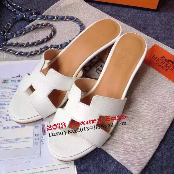 Hermes Sandals Togo Leather HO0471 White Hermes Sandals Togo Leather HO0471 White