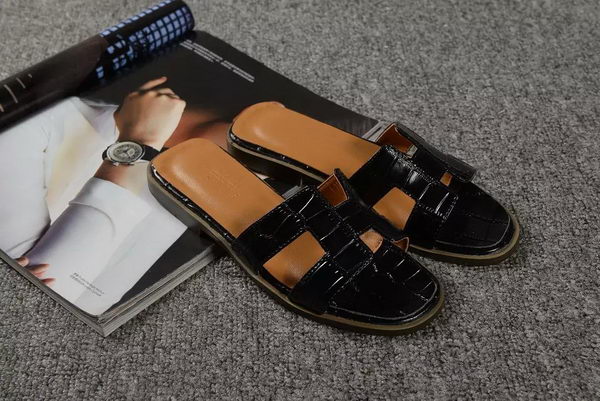 Hermes Slipper Croco Leather HO0451 Black Hermes Slipper Croco Leather HO0451 Black