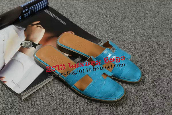 Hermes Slipper Croco Leather HO0451 Blue Hermes Slipper Croco Leather HO0451 Blue