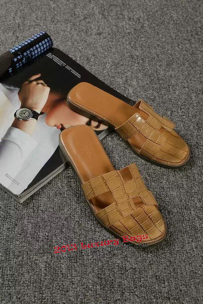 Hermes Slipper Croco Leather HO0451 Brown Hermes Slipper Croco Leather HO0451 Brown
