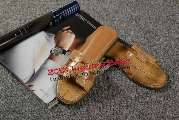 Hermes Slipper Croco Leather HO0451 Brown Hermes Slipper Croco Leather HO0451 Brown