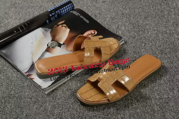 Hermes Slipper Croco Leather HO0451 Brown Hermes Slipper Croco Leather HO0451 Brown
