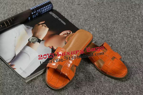 Hermes Slipper Croco Leather HO0451 Orange Hermes Slipper Croco Leather HO0451 Orange
