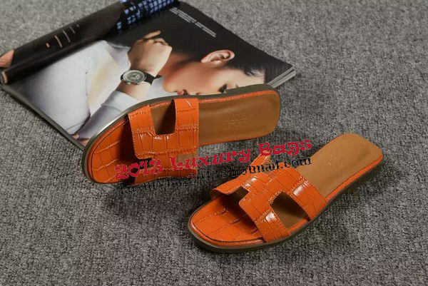 Hermes Slipper Croco Leather HO0451 Orange Hermes Slipper Croco Leather HO0451 Orange