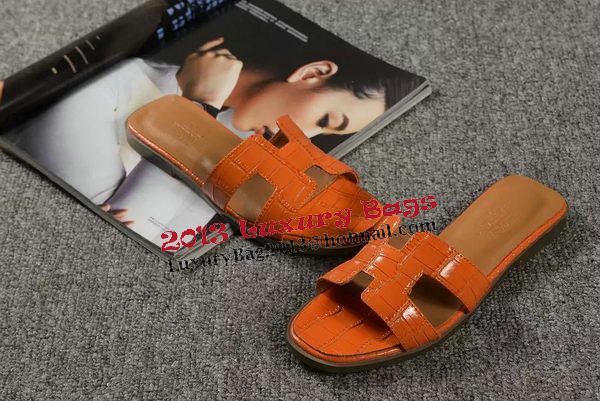 Hermes Slipper Croco Leather HO0451 Orange Hermes Slipper Croco Leather HO0451 Orange