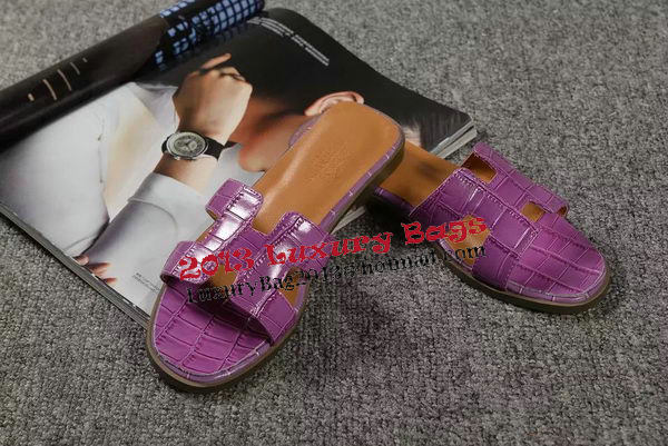 Hermes Slipper Croco Leather HO0451 Purple Hermes Slipper Croco Leather HO0451 Purple
