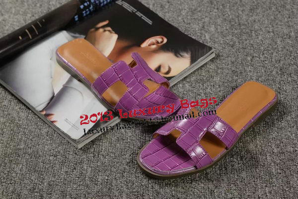 Hermes Slipper Croco Leather HO0451 Purple Hermes Slipper Croco Leather HO0451 Purple