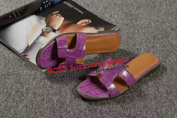Hermes Slipper Croco Leather HO0451 Purple Hermes Slipper Croco Leather HO0451 Purple