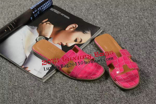 Hermes Slipper Croco Leather HO0451 Rose Hermes Slipper Croco Leather HO0451 Rose