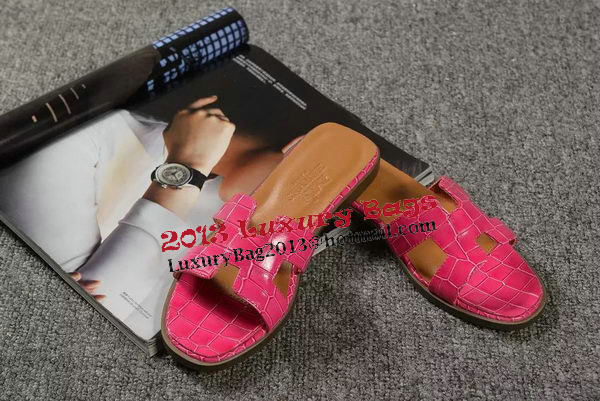 Hermes Slipper Croco Leather HO0451 Rose Hermes Slipper Croco Leather HO0451 Rose