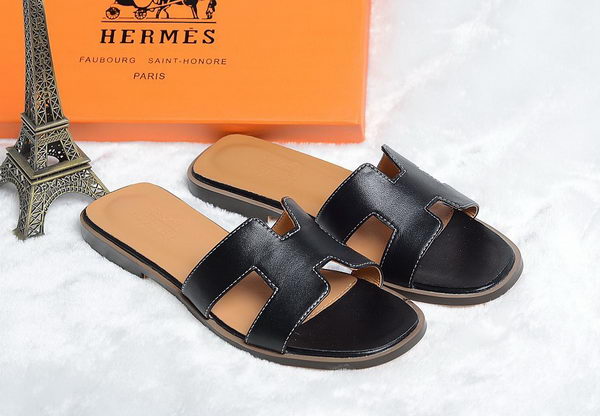 Hermes Slipper Leather HO0418 Black Hermes Slipper Leather HO0418 Black