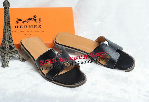 Hermes Slipper Leather HO0418 Black Hermes Slipper Leather HO0418 Black