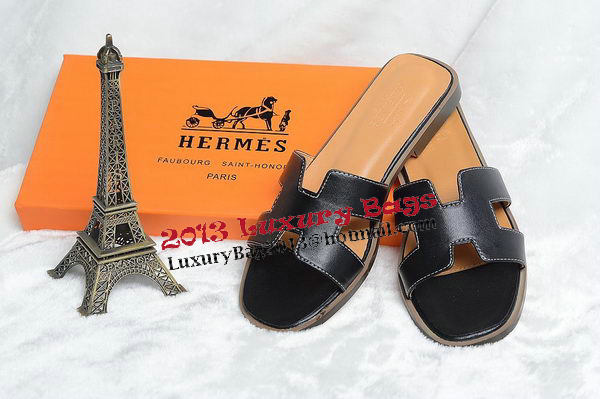 Hermes Slipper Leather HO0418 Black Hermes Slipper Leather HO0418 Black