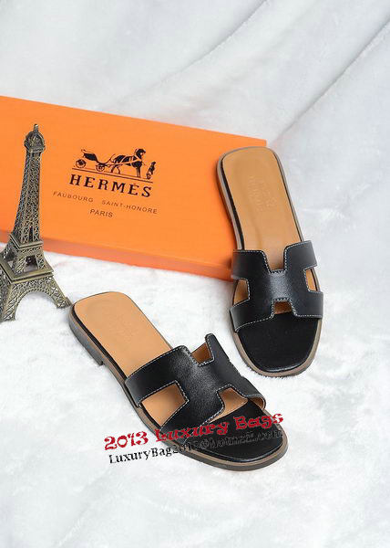 Hermes Slipper Leather HO0418 Black Hermes Slipper Leather HO0418 Black