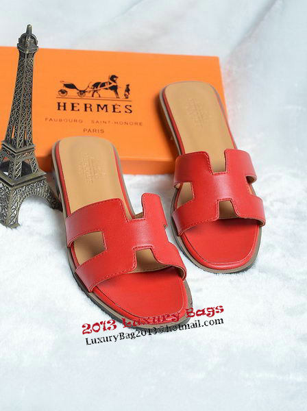 Hermes Slipper Leather HO0418 Red Hermes Slipper Leather HO0418 Red