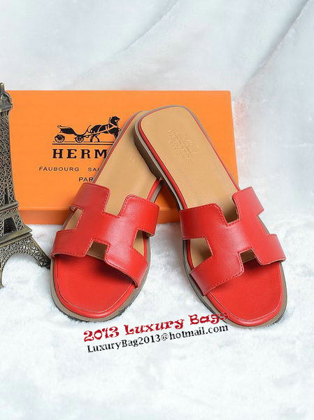 Hermes Slipper Leather HO0418 Red Hermes Slipper Leather HO0418 Red