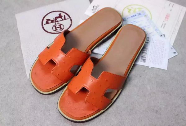 Hermes Slipper Ostrich Leather HO0486 Orange Hermes Slipper Ostrich Leather HO0486 Orange